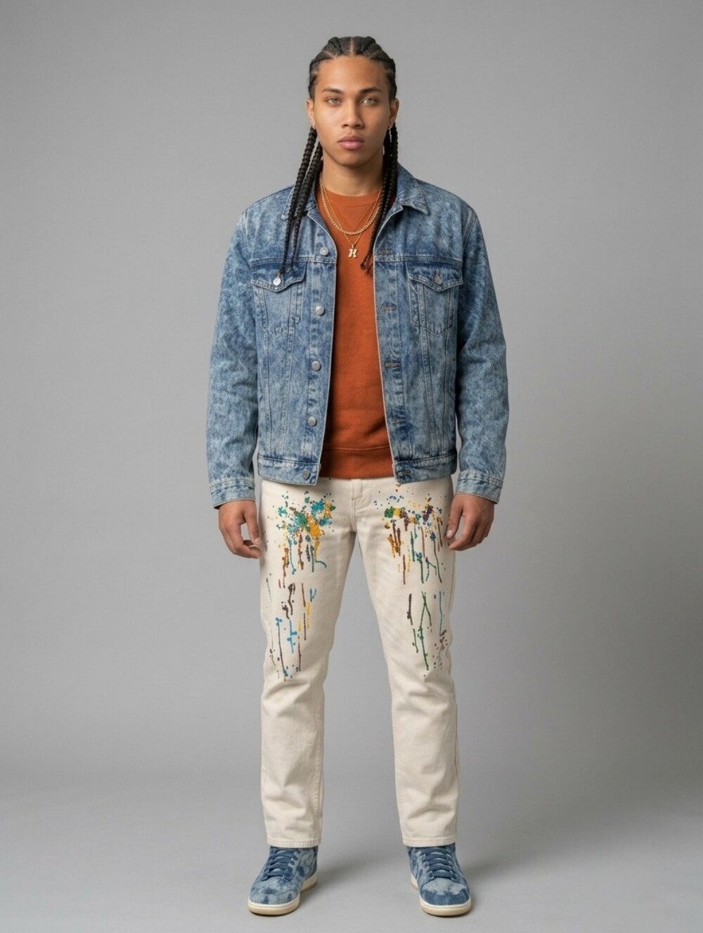 MOSTLY HEARD RARELY SEEN Embroidered Splattered Paint JEANS MEN'S SIZE 30x46